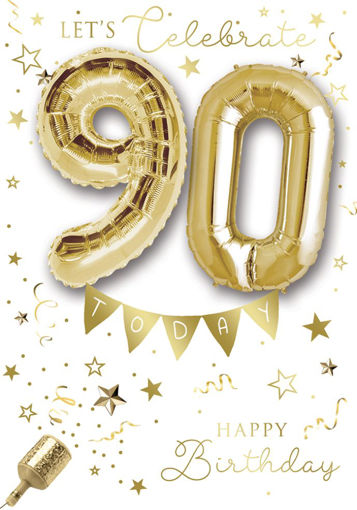 Picture of 90TH BIRTHDAY CARD + FOIL BALLOON GOLD